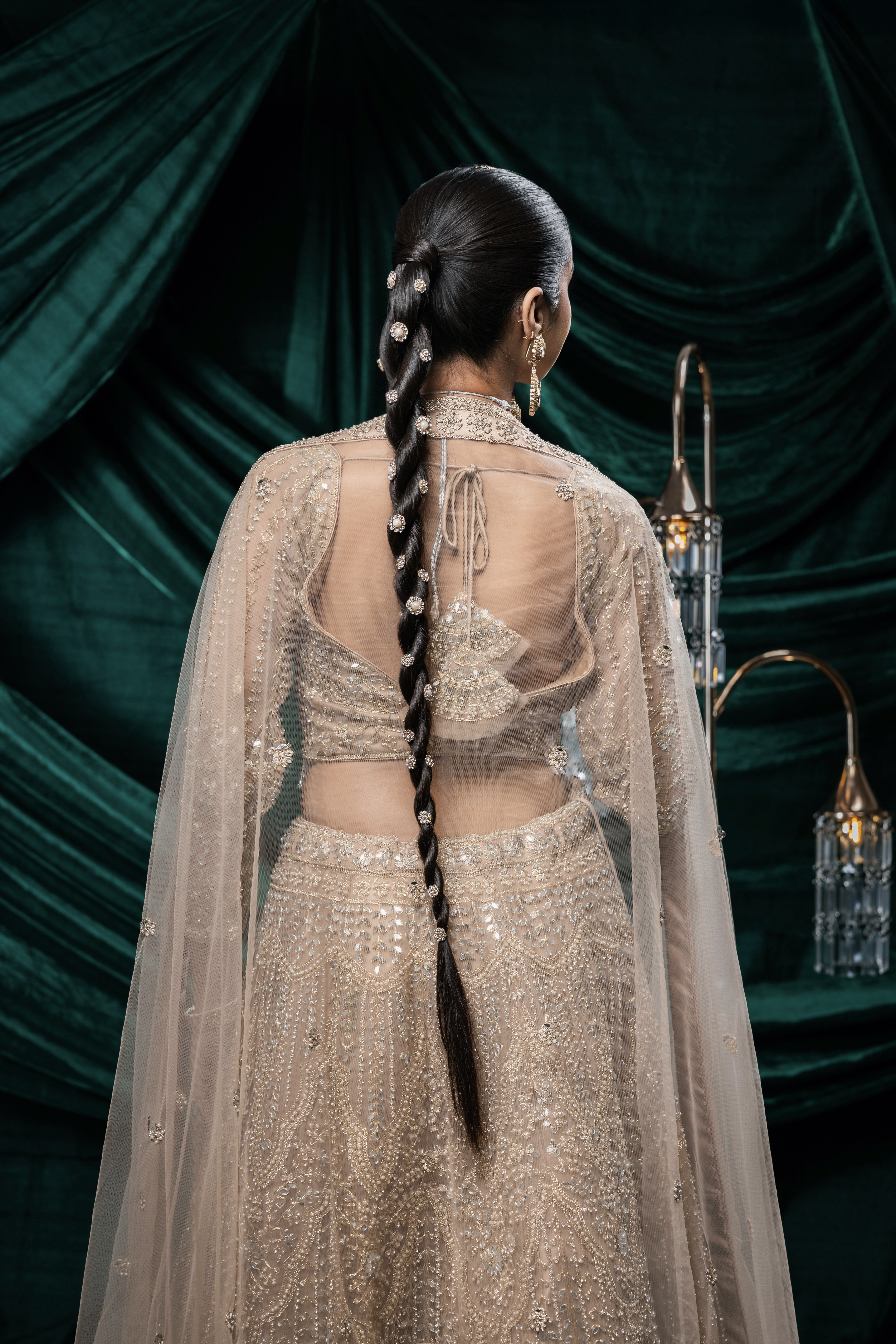 Beige Lehenga With Mirror And Golden Thread Embellishment2