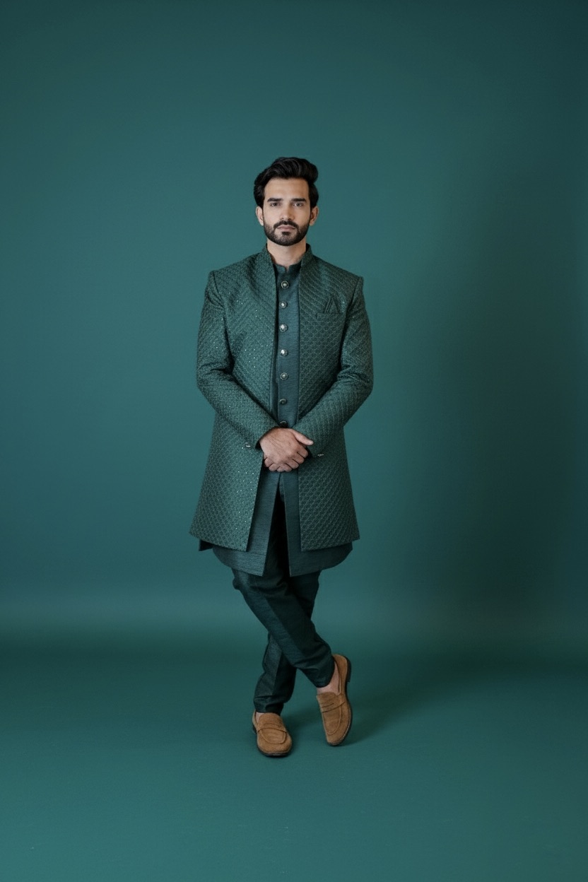 Emerald Green Sherwani Set1