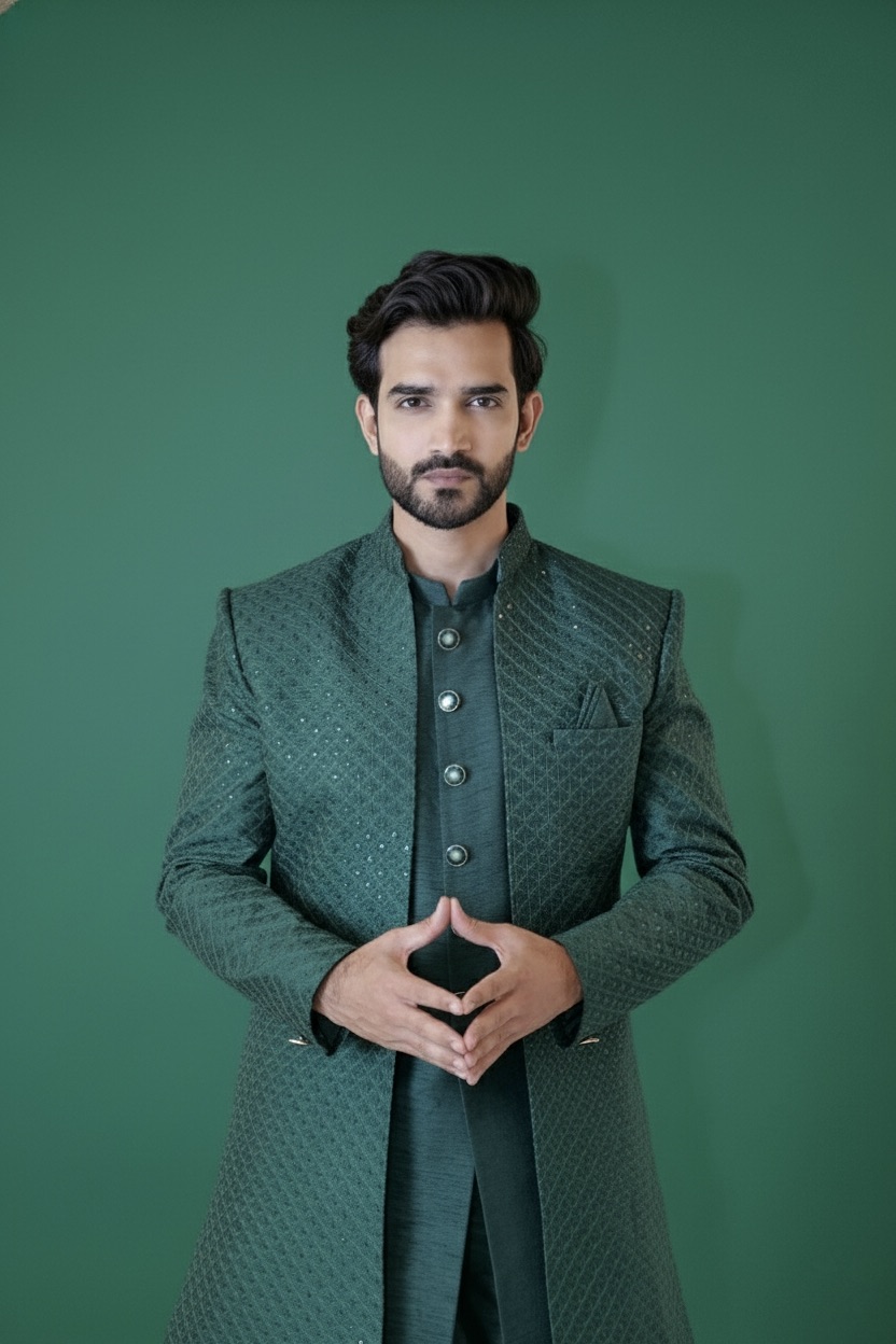 Emerald Green Sherwani Set4