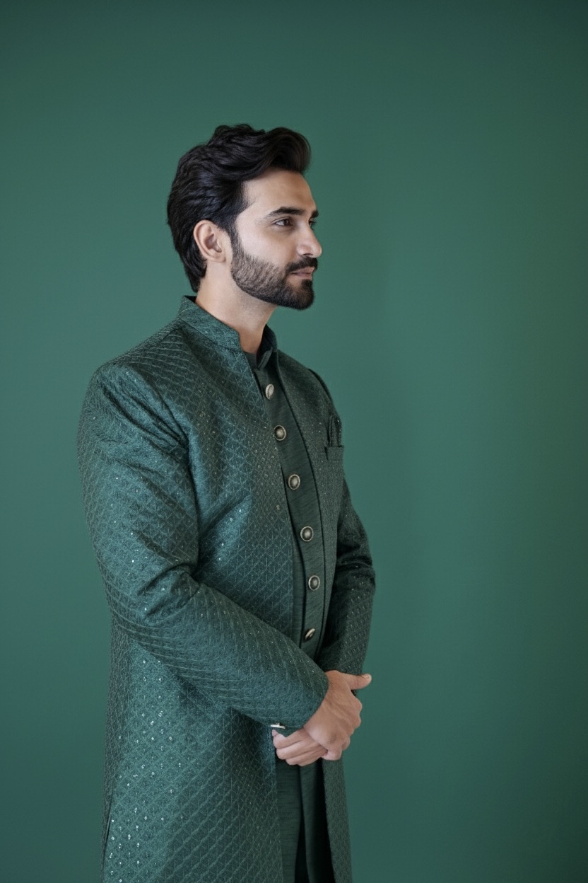 Emerald Green Sherwani Set5
