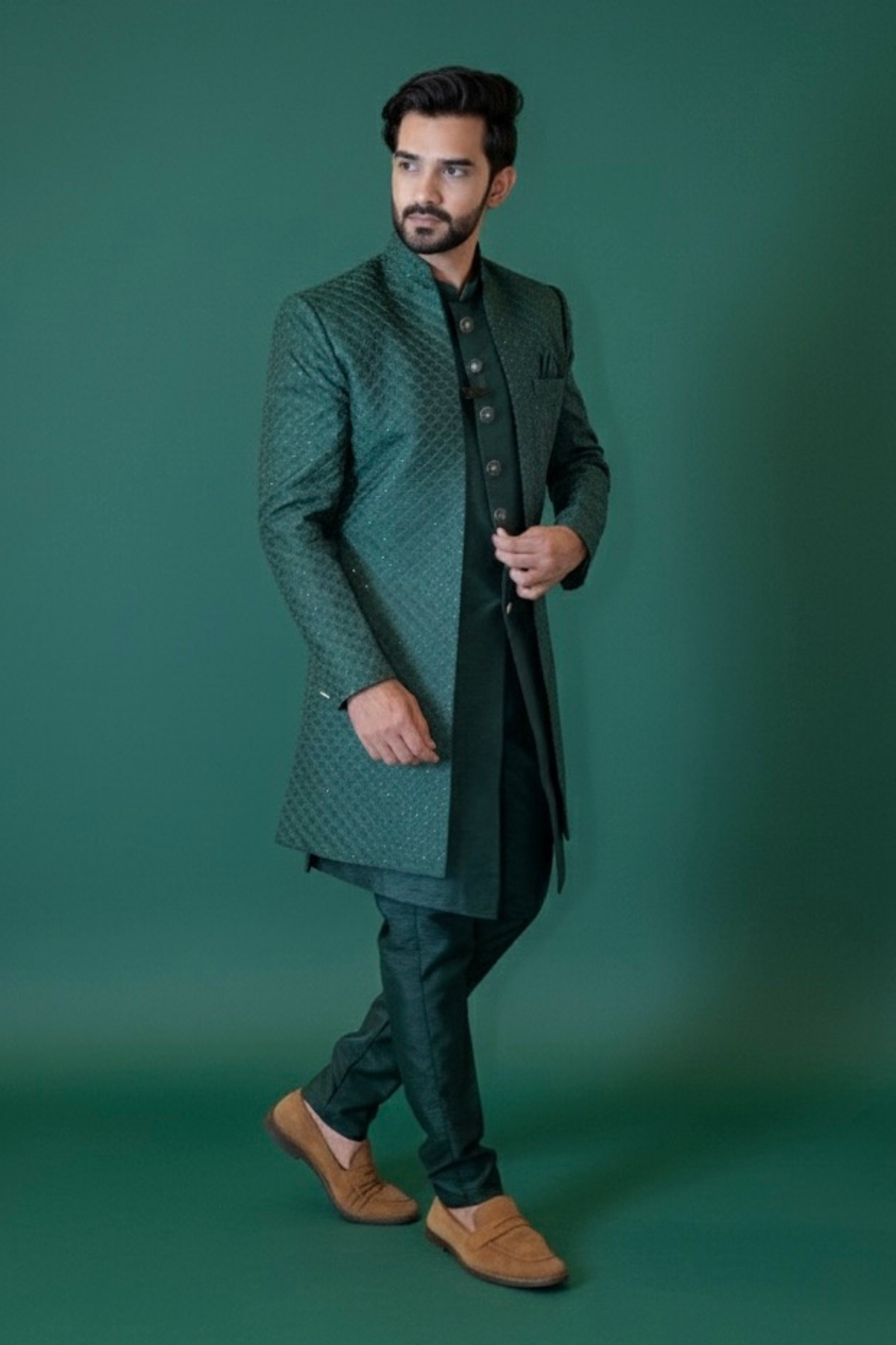 Dark Green Sherwani Set