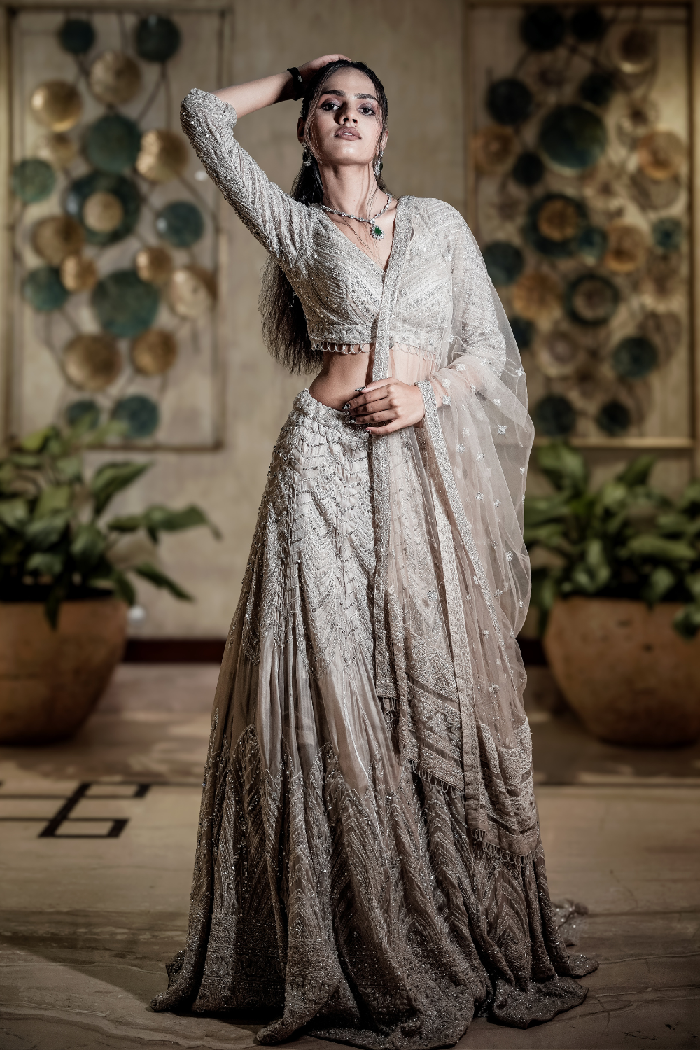 Light Grey Lehenga Silver Sequins Embellishment1