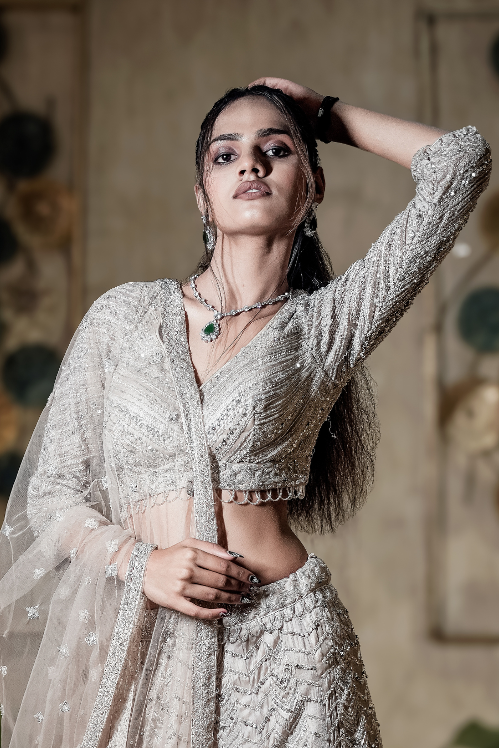 Light Grey Lehenga Silver Sequins Embellishment2