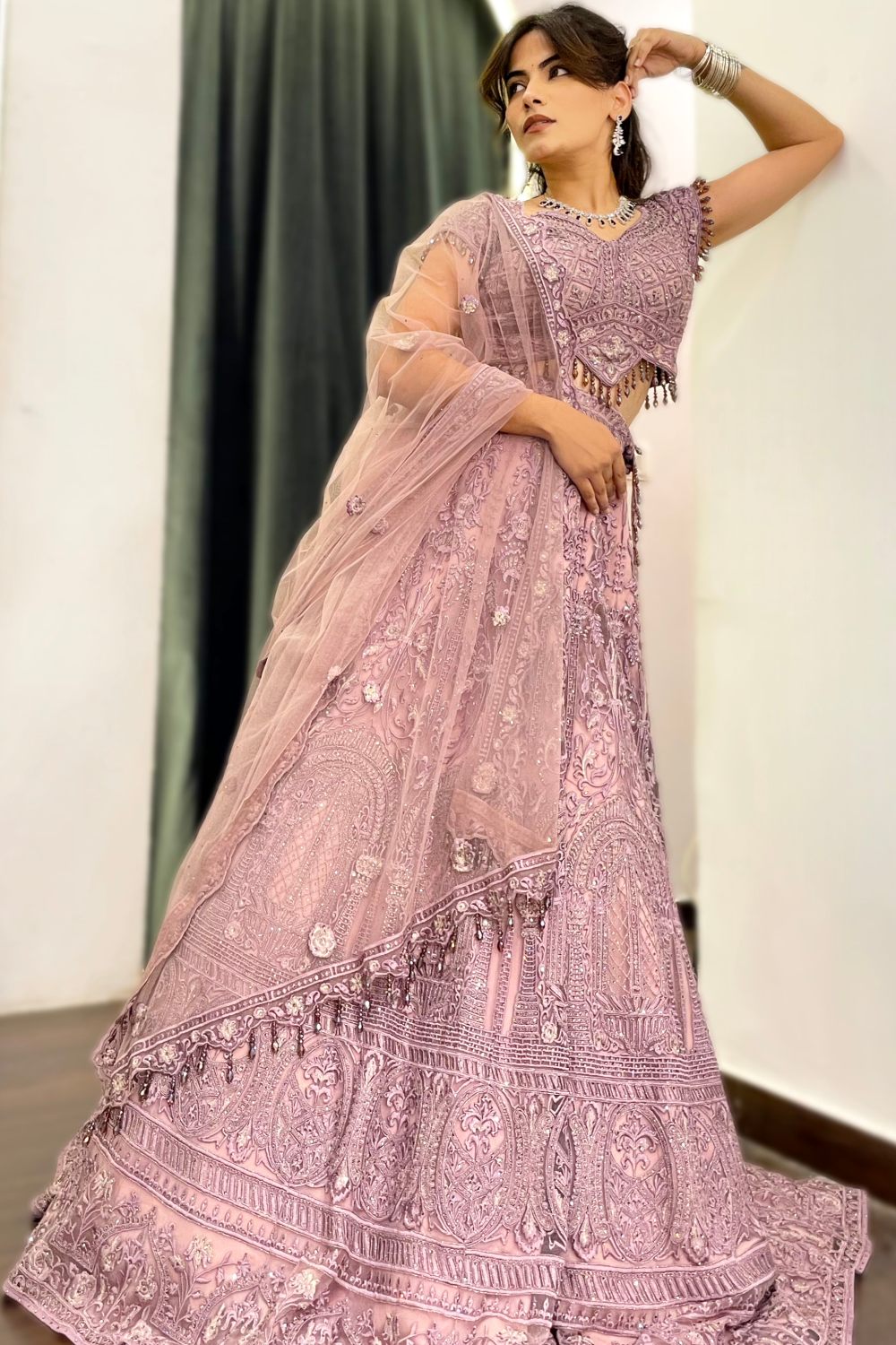 Soft Dusty Mauve Pink Lehenga