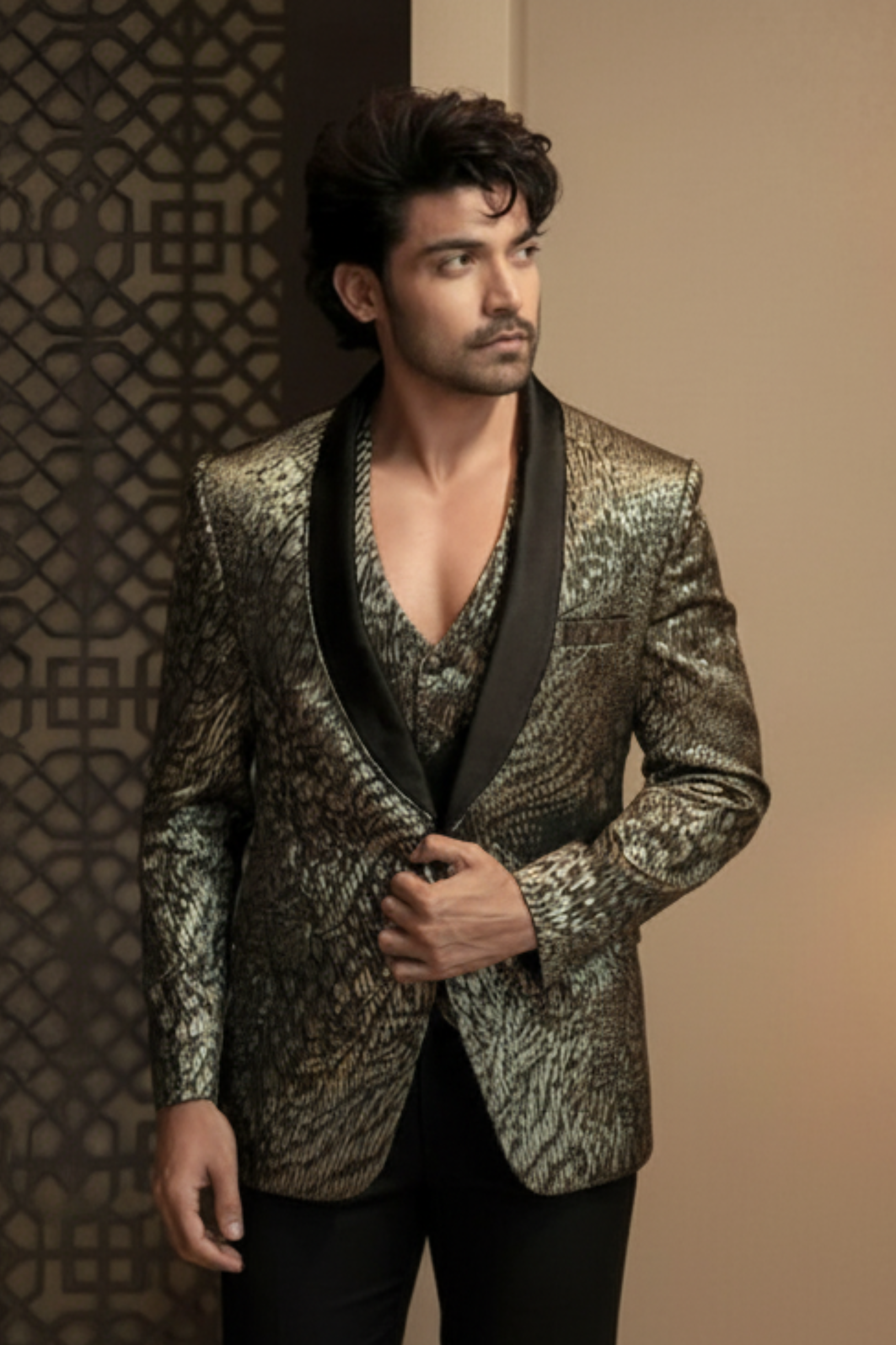 Midnight Gold Luxe Indo-Western Three-Piece Suit Set6