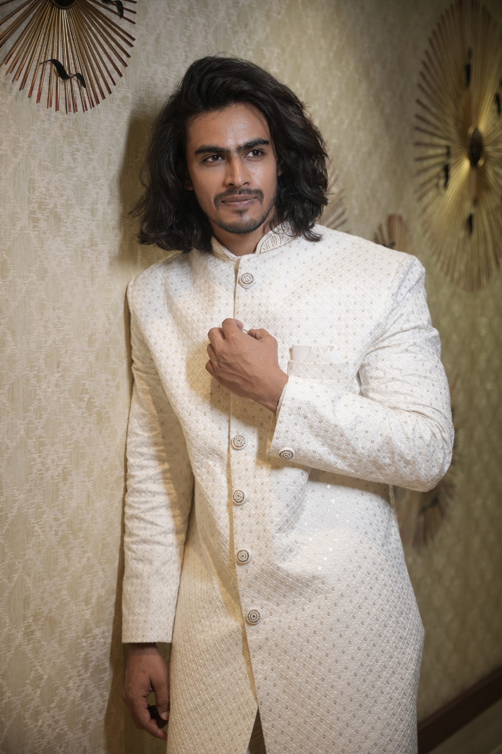 Pristine White Sherwani Set WIth Sequin Embellishment1