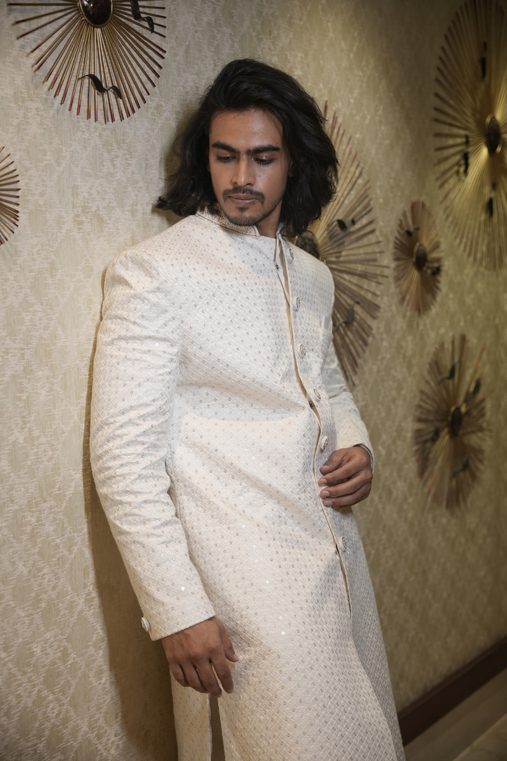 Pristine White Sherwani Set WIth Sequin Embellishment2