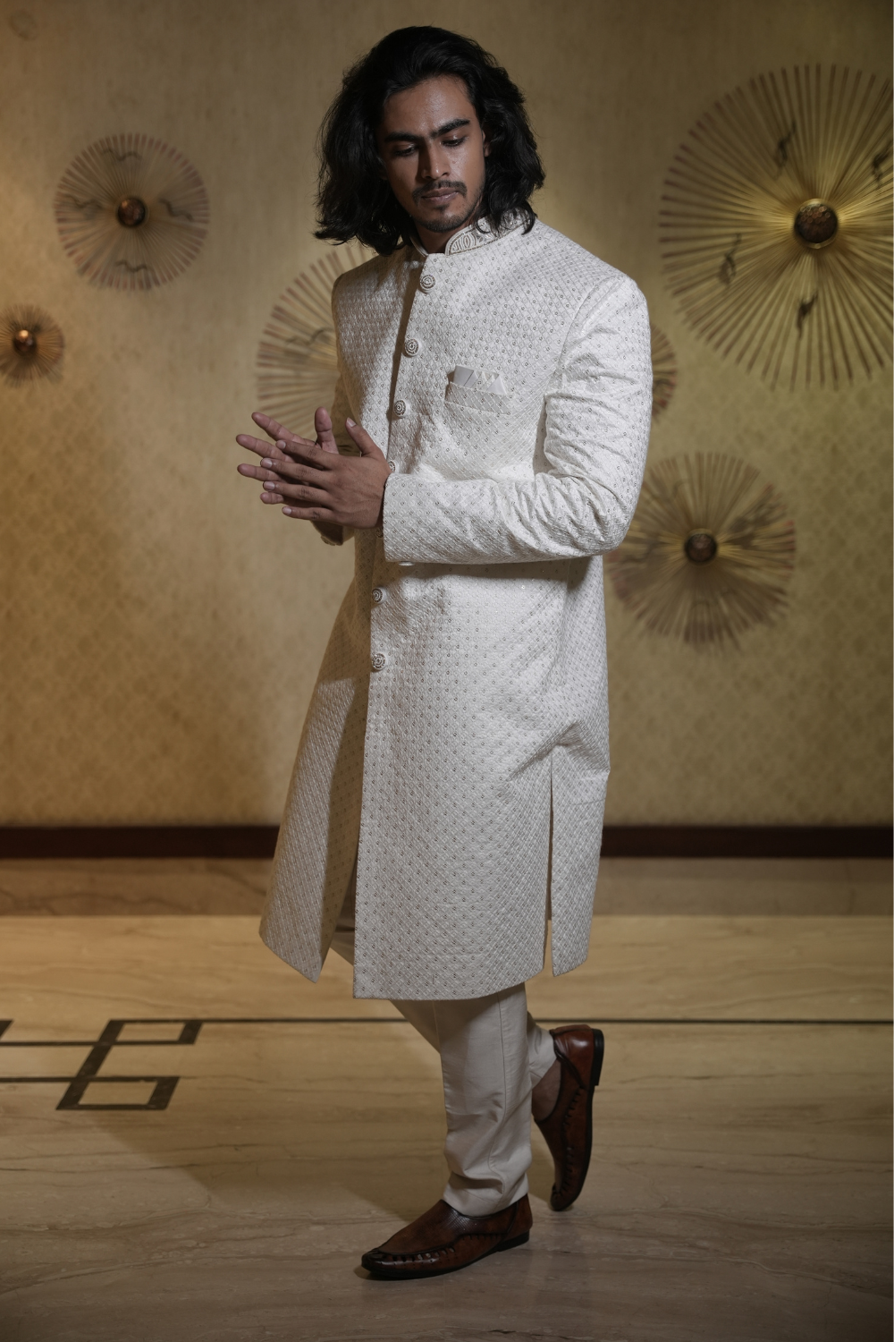 Pristine White Sherwani Set WIth Sequin Embellishment4