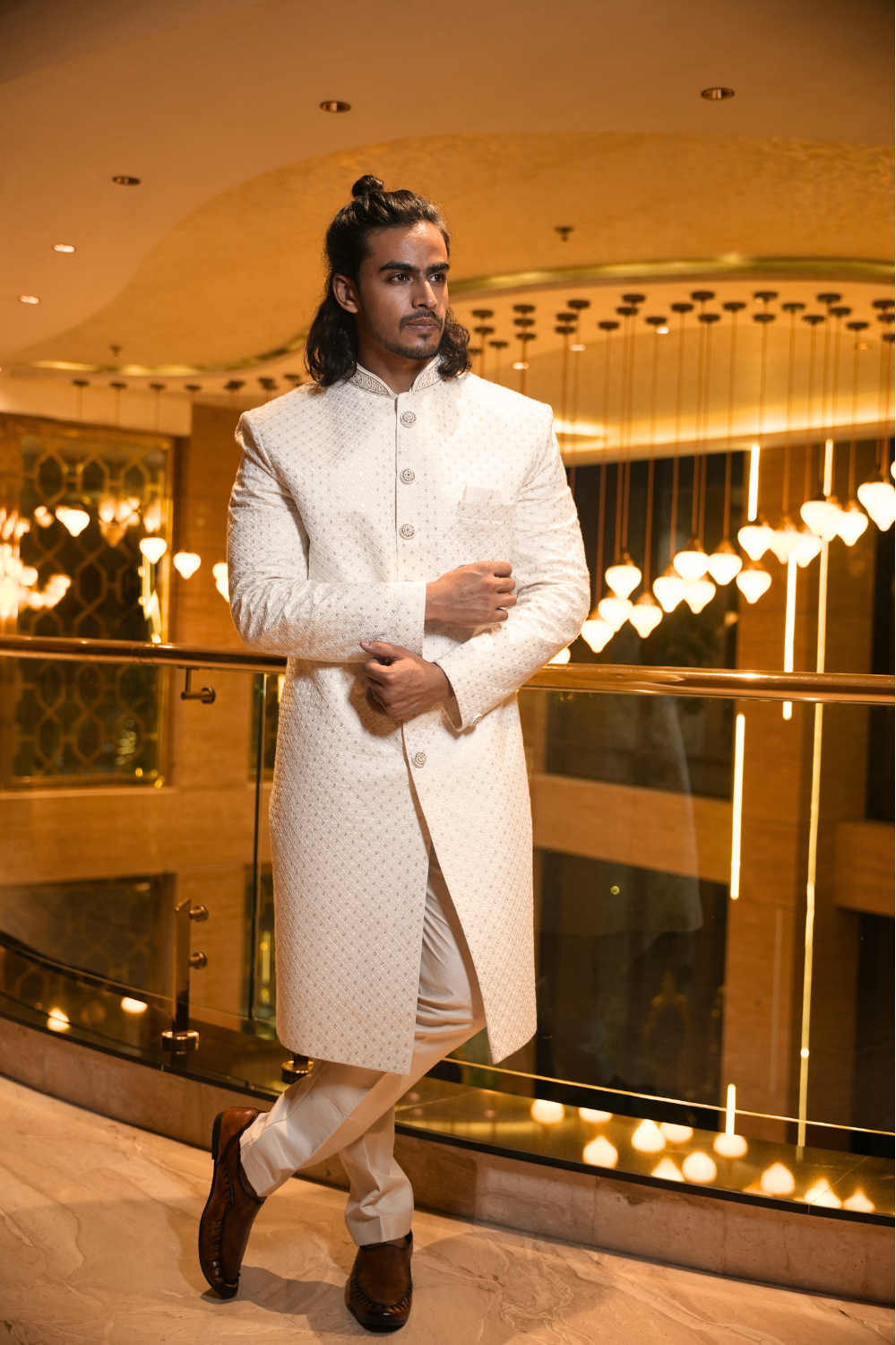Pristine White Sherwani Set WIth Sequin Embellishment
