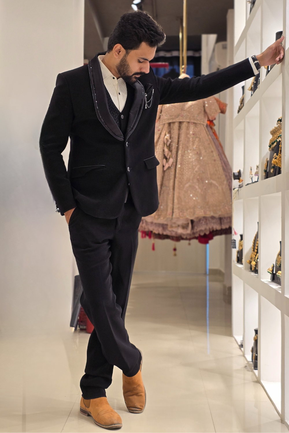 Black Four Pieces Suit Set