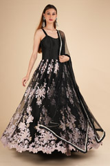 Floral Embellished Black Corset Gown