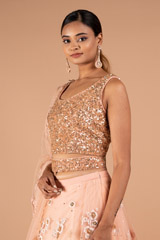 Sequin Embellished Peach LehengaDSC09087