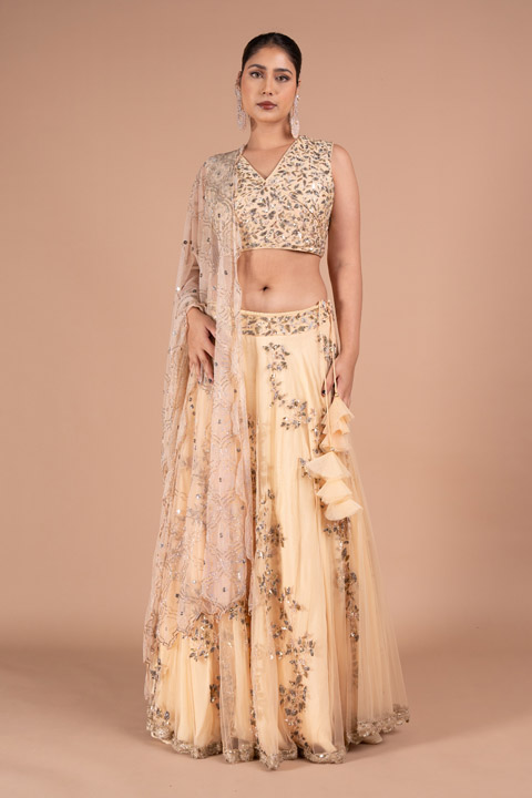Peach Tulle Lehenga