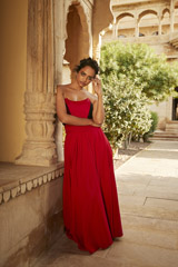 Reversible Red and Black corset-belt gown