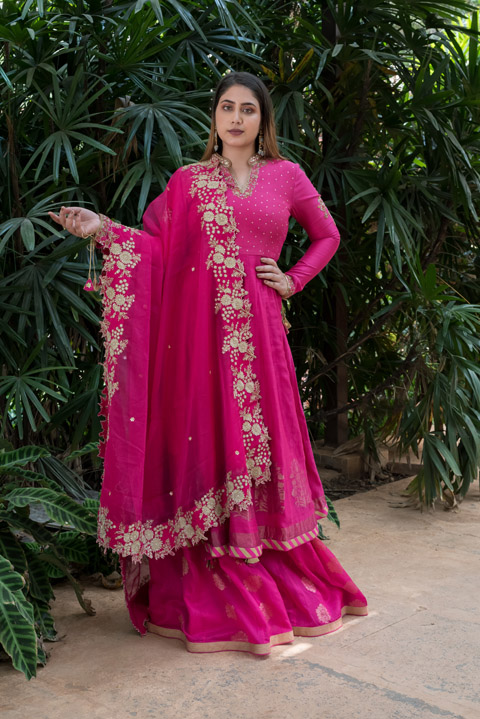 Fuschia Chanderi Lehenga