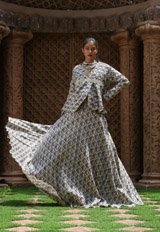 Blue Leaf Print Chanderi Top And Skirt829_video