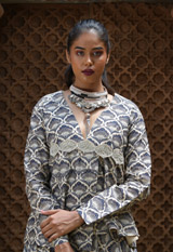 Blue Leaf Print Chanderi Top And SkirtIMG_0689