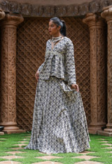 Blue Leaf Print Chanderi Top And SkirtIMG_0696