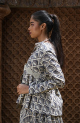 Blue Leaf Print Chanderi Top And SkirtIMG_0699