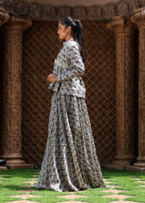 Blue Leaf Print Chanderi Top And SkirtIMG_0702