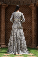 Blue Leaf Print Chanderi Top And SkirtIMG_0705