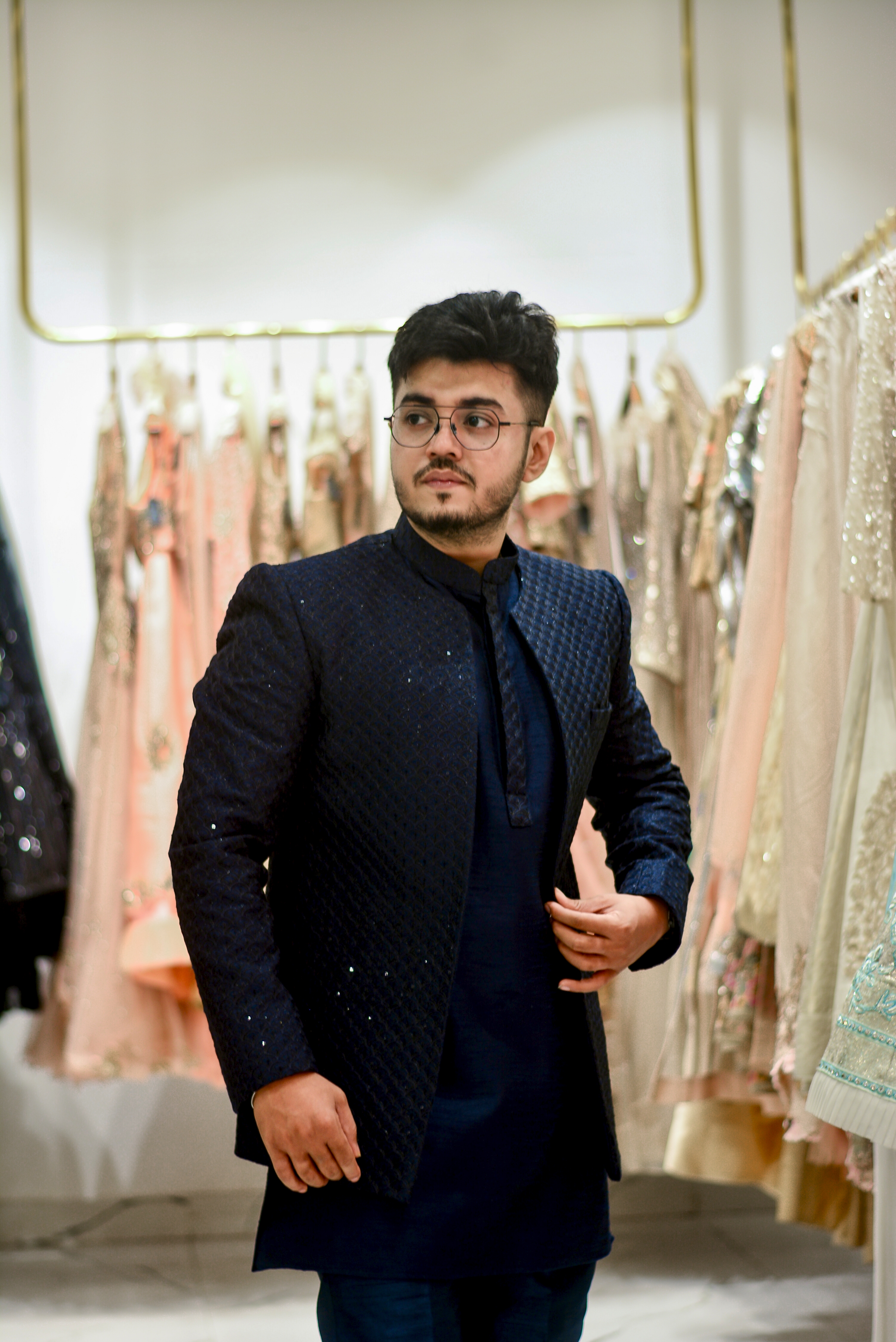 Navy Blue Indo Western Set With Thread Work Embellishment3