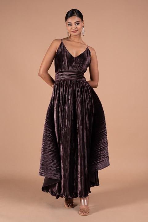 Brown Bronze V Neck Gown