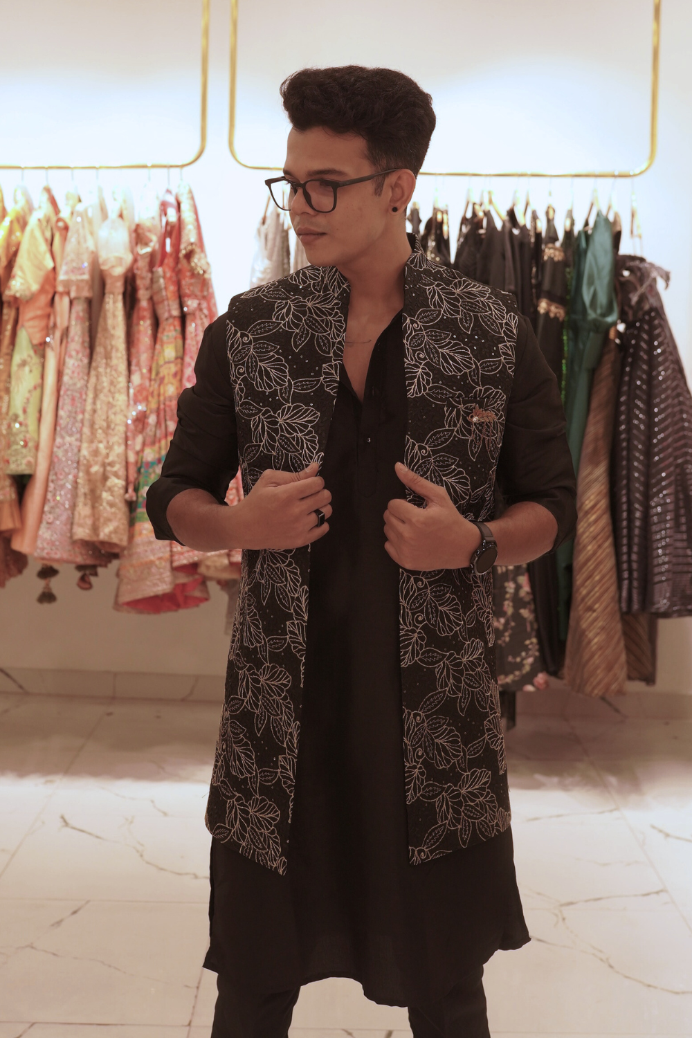 Black Golden Embroidered Kurta Set