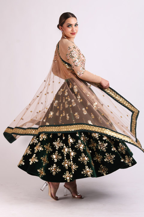 Green Embroidered Lehenga Set