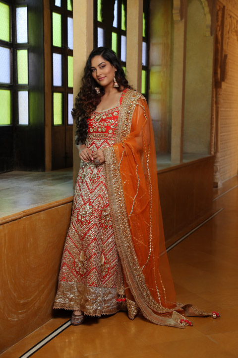 Red Embellished Anarkali
