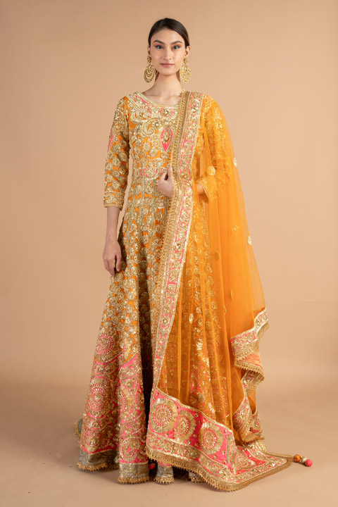 Orange Heavy Embellished Anarkali