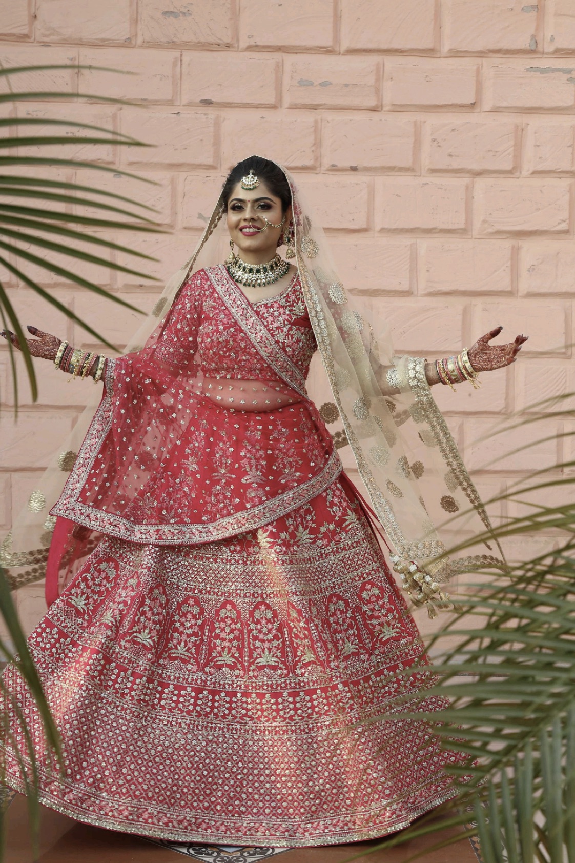 Red Bridal Lehenga With Embellished Work