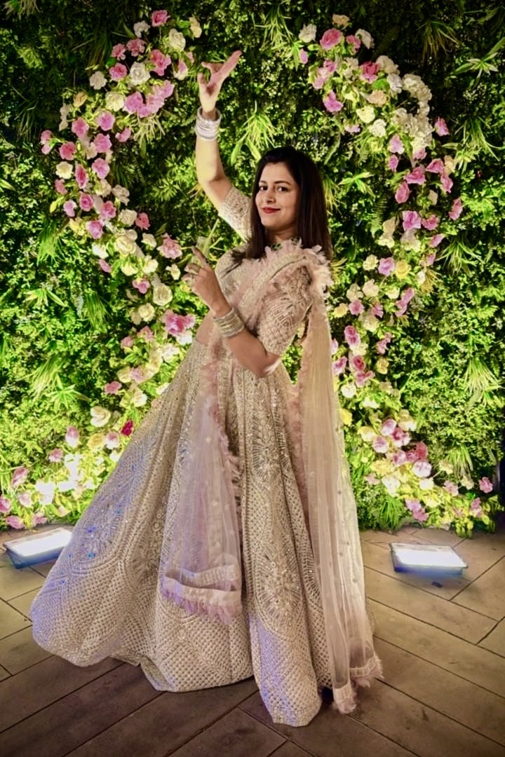 Golden Beige Lehenga With Embroidered Work And Blush Pink Dupatta2