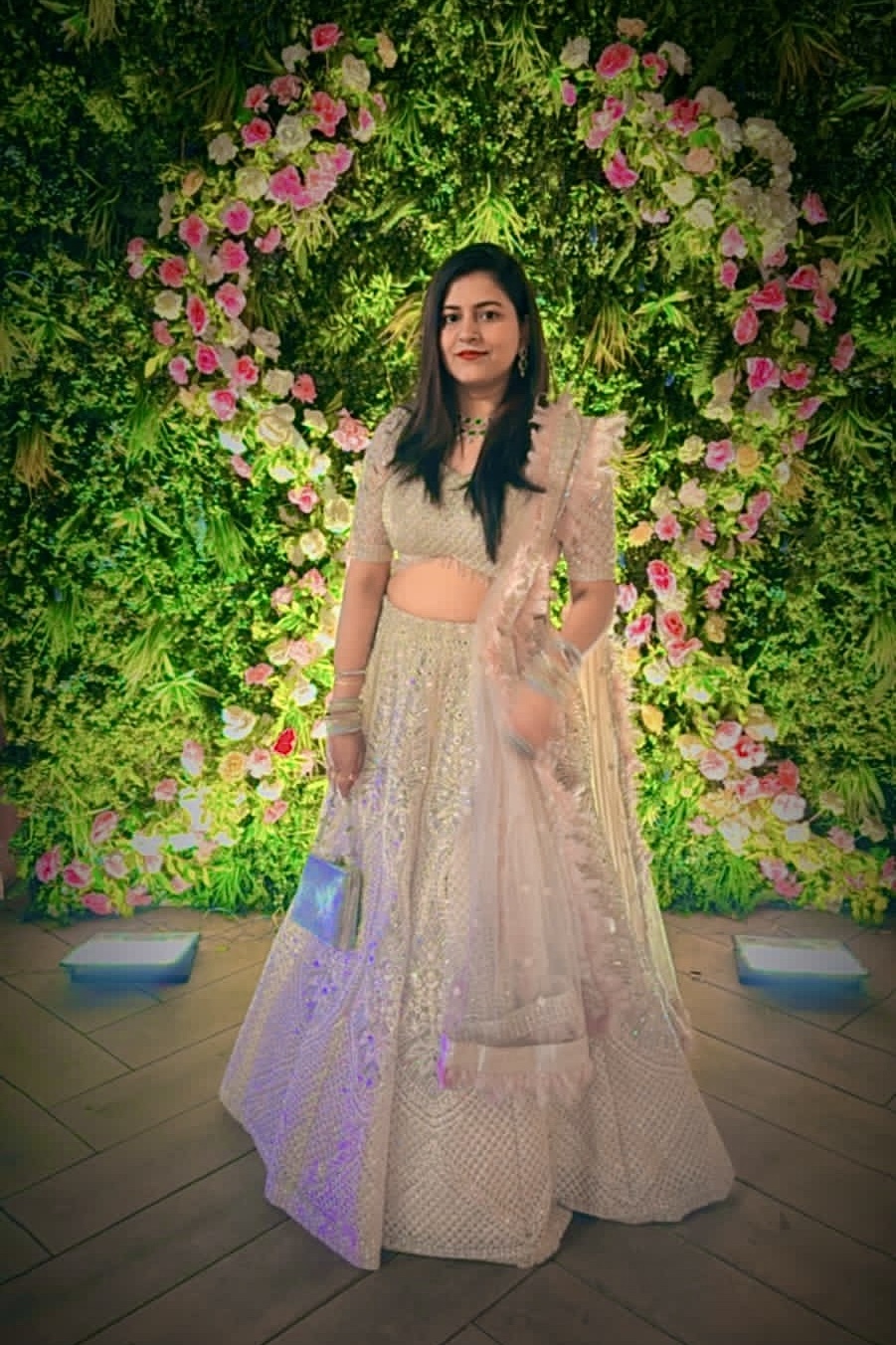 Golden Beige Lehenga With Embroidered Work And Blush Pink Dupatta