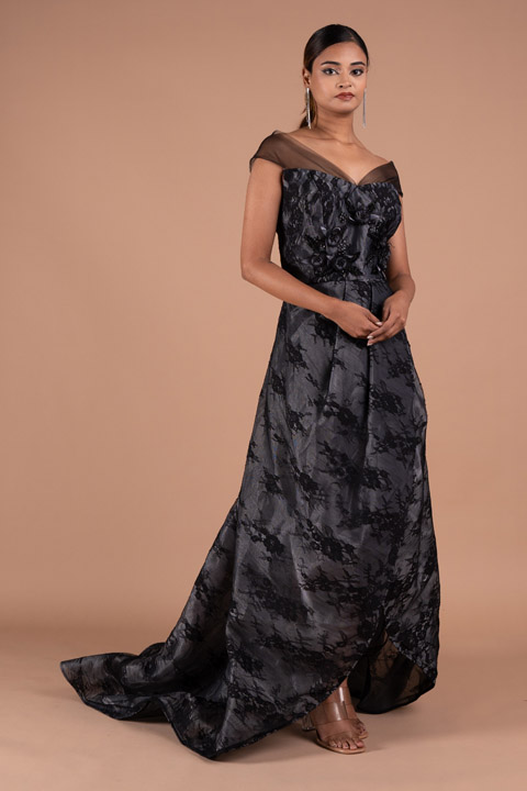 Black Lace Mullet Gown