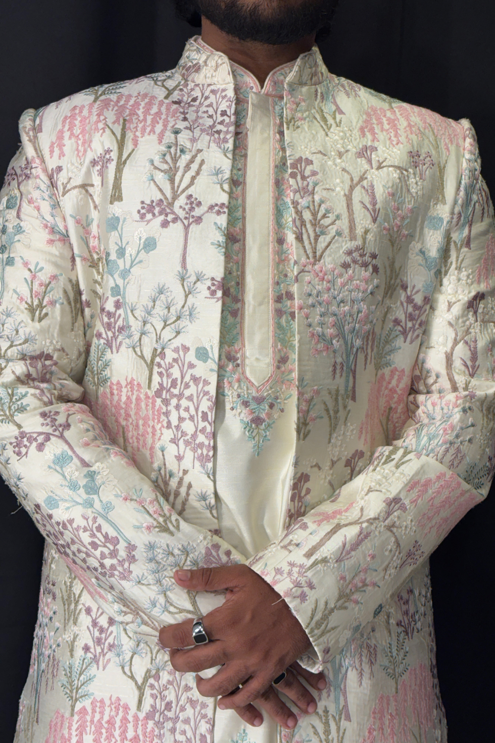 Pastel Green Indo Western Set With Multi- coloured Thread Work Embellishment5