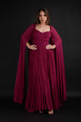 Maroon Flared Sleeves Gown_DTR9089