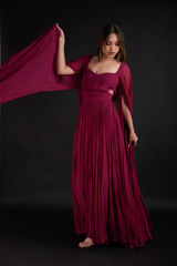 Maroon Flared Sleeves Gown_DTR9093
