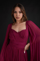Maroon Flared Sleeves Gown_DTR9096