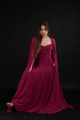 Maroon Flared Sleeves Gown_DTR9102