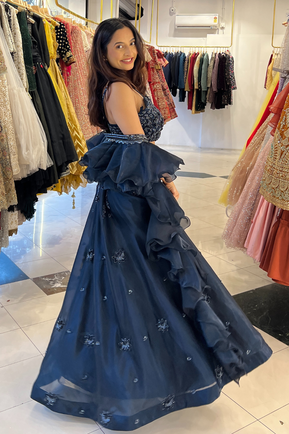 Midnight Blue Ruffle Lehenga Set3