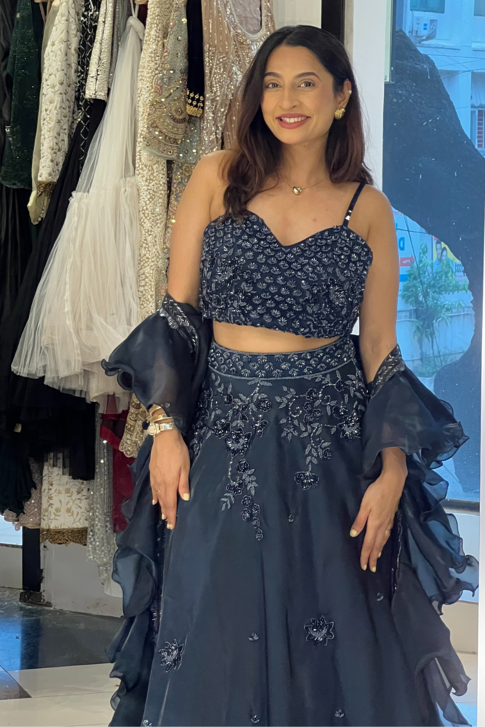 Midnight Blue Ruffle Lehenga Set4