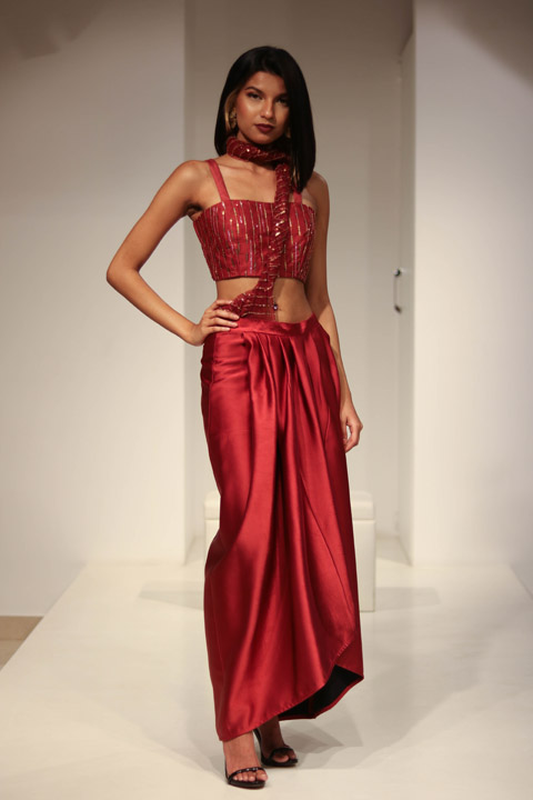 Red Satin Drape Saree GownIMG_8921
