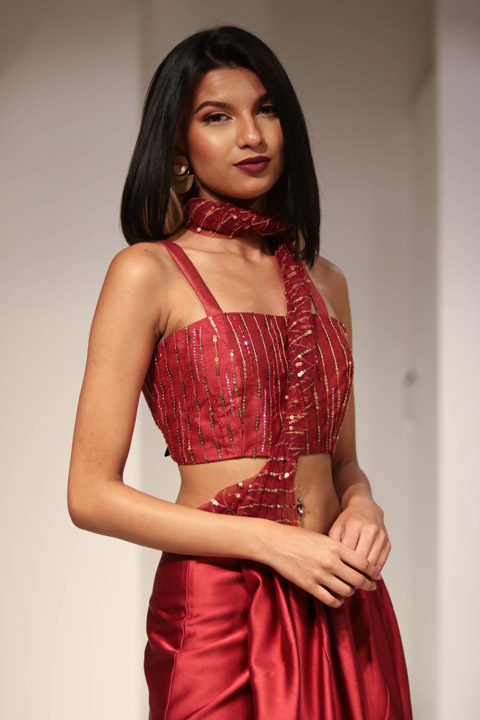 Red Satin Drape Saree GownIMG_8925