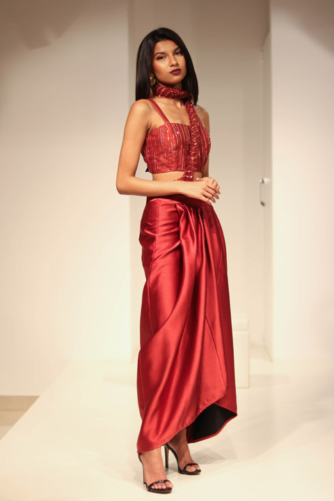 Red Satin Drape Saree GownIMG_8928