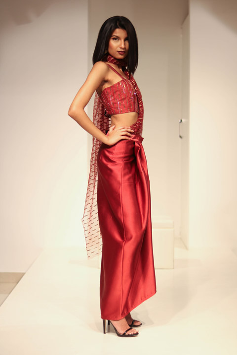 Red Satin Drape Saree GownIMG_8944