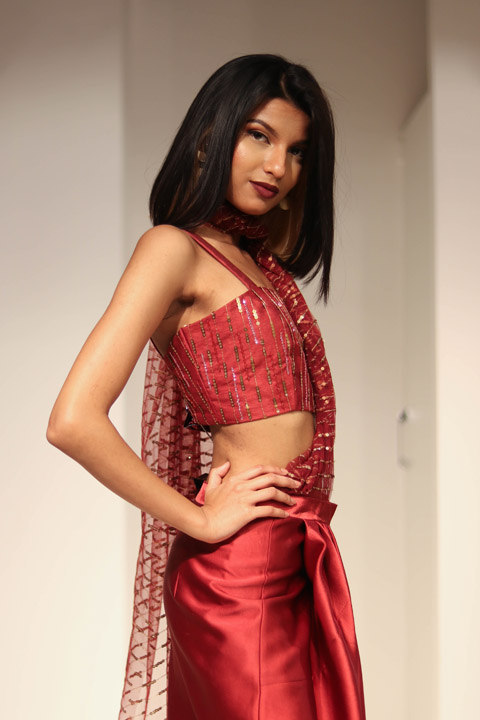 Red Satin Drape Saree GownIMG_8945