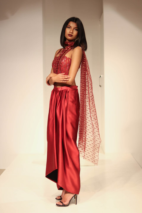 Red Satin Drape Saree GownIMG_8954