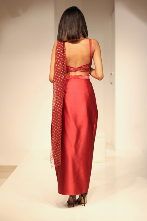 Red Satin Drape Saree GownIMG_8965