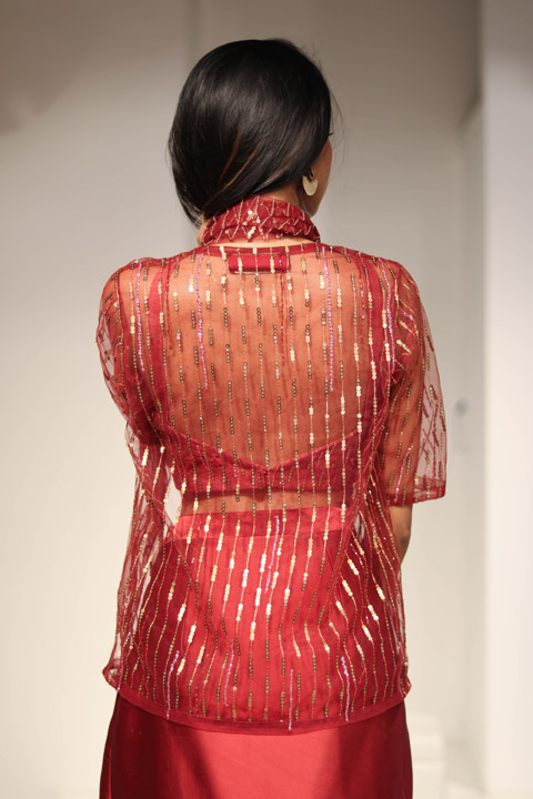 Red Satin Drape Saree GownIMG_8976